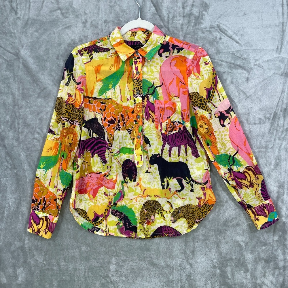 J. Crew Jungle Animal Ratti Safari Popover Shirt Women's Sz 2 Lightweight Cotton